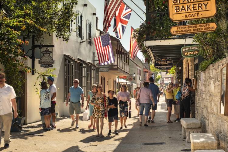 tourists on St. George street in St. Augustine, FL