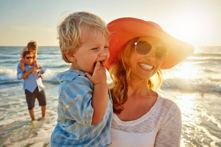 Mother and family at the beach