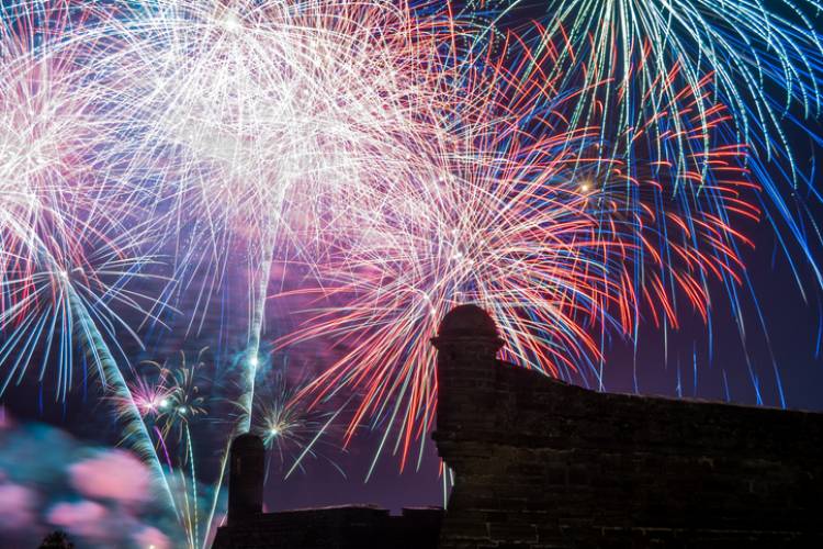 bright colored fireworks display over castillo de san marcos in st augustine florida