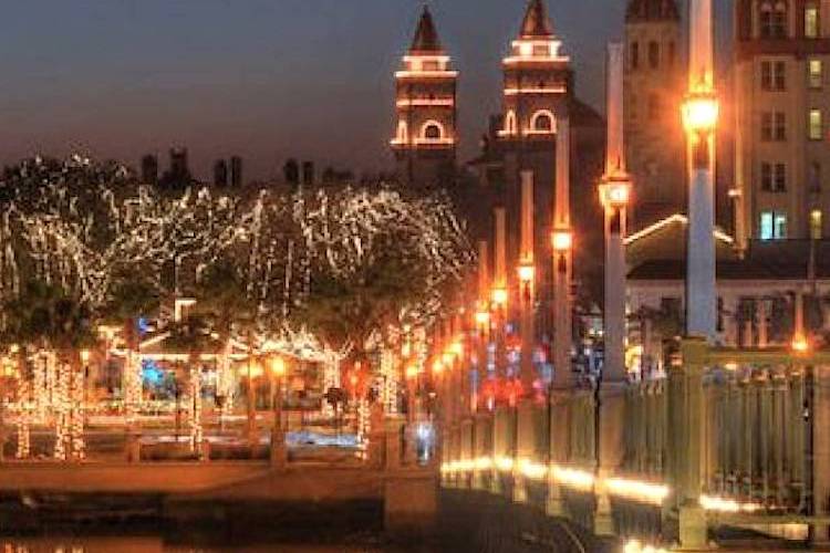 view of nights of lights festival in st augustine florida overlooking the bridge of lions