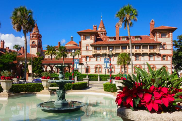 flager college museum in st augustine with christmas decorations 