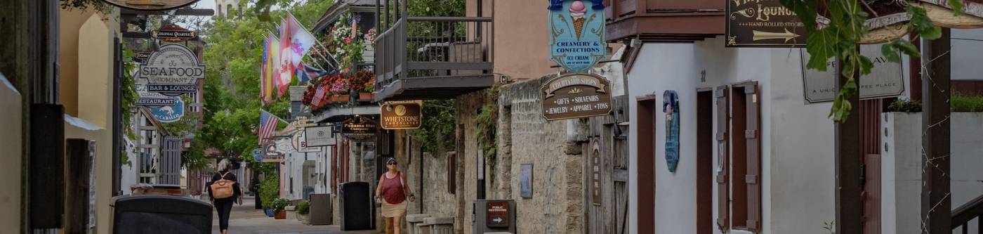 view of shops in historic St. Augustine, FL