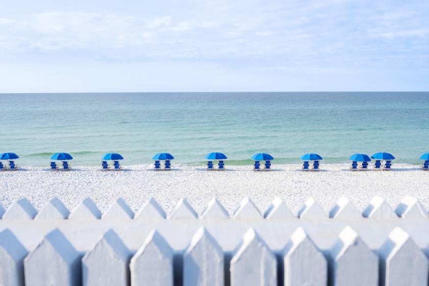 beach chairs and umbrellas