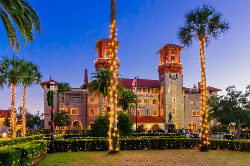lightner museum decorated for nights of lights in St. Augustine